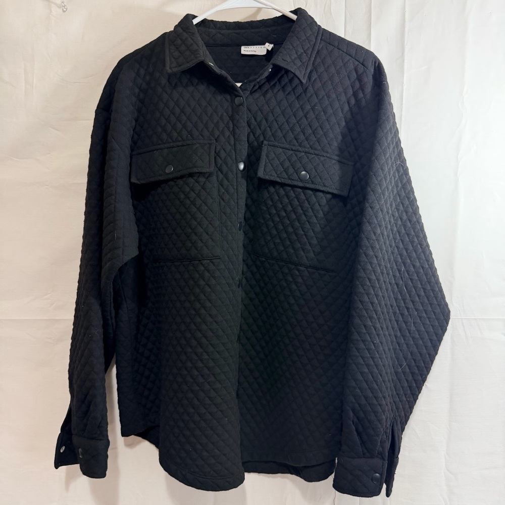ASOS Design Womens Quilted Snap Button Black Oversized Jacket Size 6
